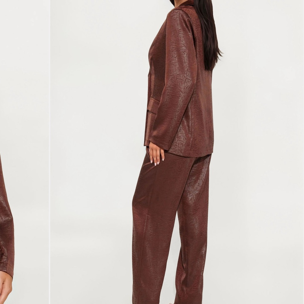 Fashion Nova Chocolate Brown Textured Blazer & Trousers